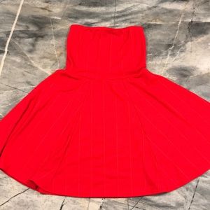 Misguided Red Ribbed Strapless Dress